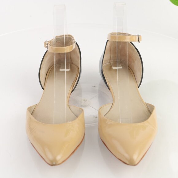 Boden Womens Flat Size 6 Nude Tan Patent Black Pointed Ankle Strap Shoe Pointed - Picture 3 of 12
